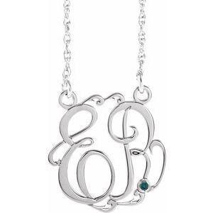 14K White 20 mm 2-Initials Imitation Alexandrite Script Monogram 18" Necklace