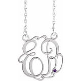 10K White 20 mm 2-Initials Imitation Amethyst Script Monogram 18" Necklace