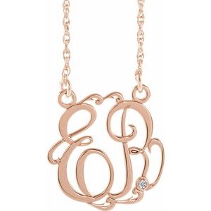 14K Rose Gold-Plated Sterling Silver 20 mm 2 Initials .02 CT Natural Diamond Script Monogram 18" Necklace