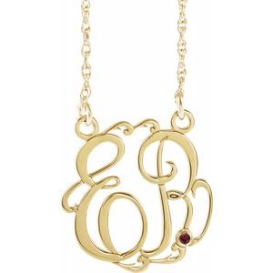 10K Yellow 20 mm 2-Initials Imitation Mozambique Garnet Script Monogram 18" Necklace