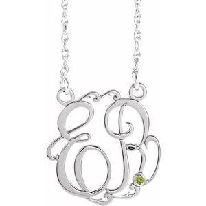 10K White 20 mm 2-Initials Imitation Peridot Script Monogram 18" Necklace