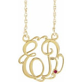 14K Yellow Gold-Plated Sterling Silver 20 mm 2-Initials Imitation Ruby Script Monogram 18" Necklace