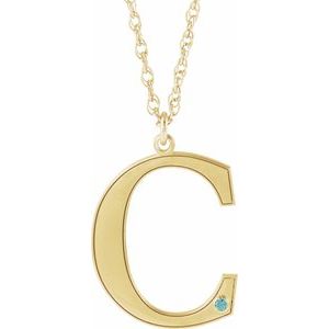 10K Yellow Engravable Imitation Blue Zircon Initial C 18" Necklace