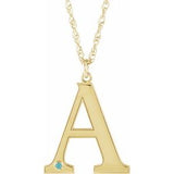 10K Yellow Engravable Imitation Blue Zircon Initial A 18" Necklace