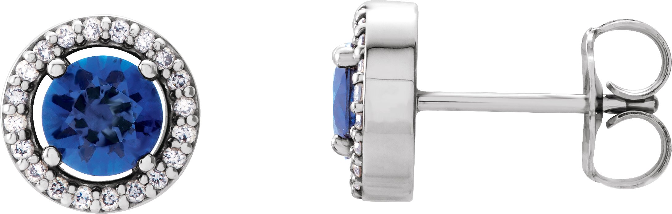 14K White Gold Natural Blue Sapphire & 1/10 CTW Natural Diamond Earrings