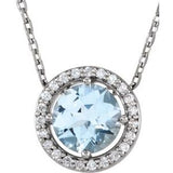 Sterling Silver Imitation Blue Zircon & .05 CTW Natural Diamond Halo-Style 16" Necklace