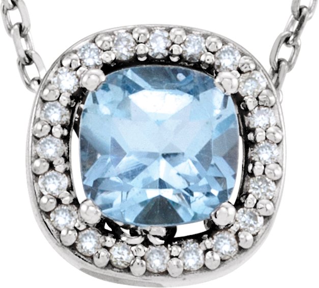14K White Gold Natural Sky Blue Topaz & .04 CTW Natural Diamond 16" Necklace