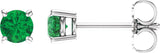 14K White Gold 4 mm Lab-Grown Emerald Earrings