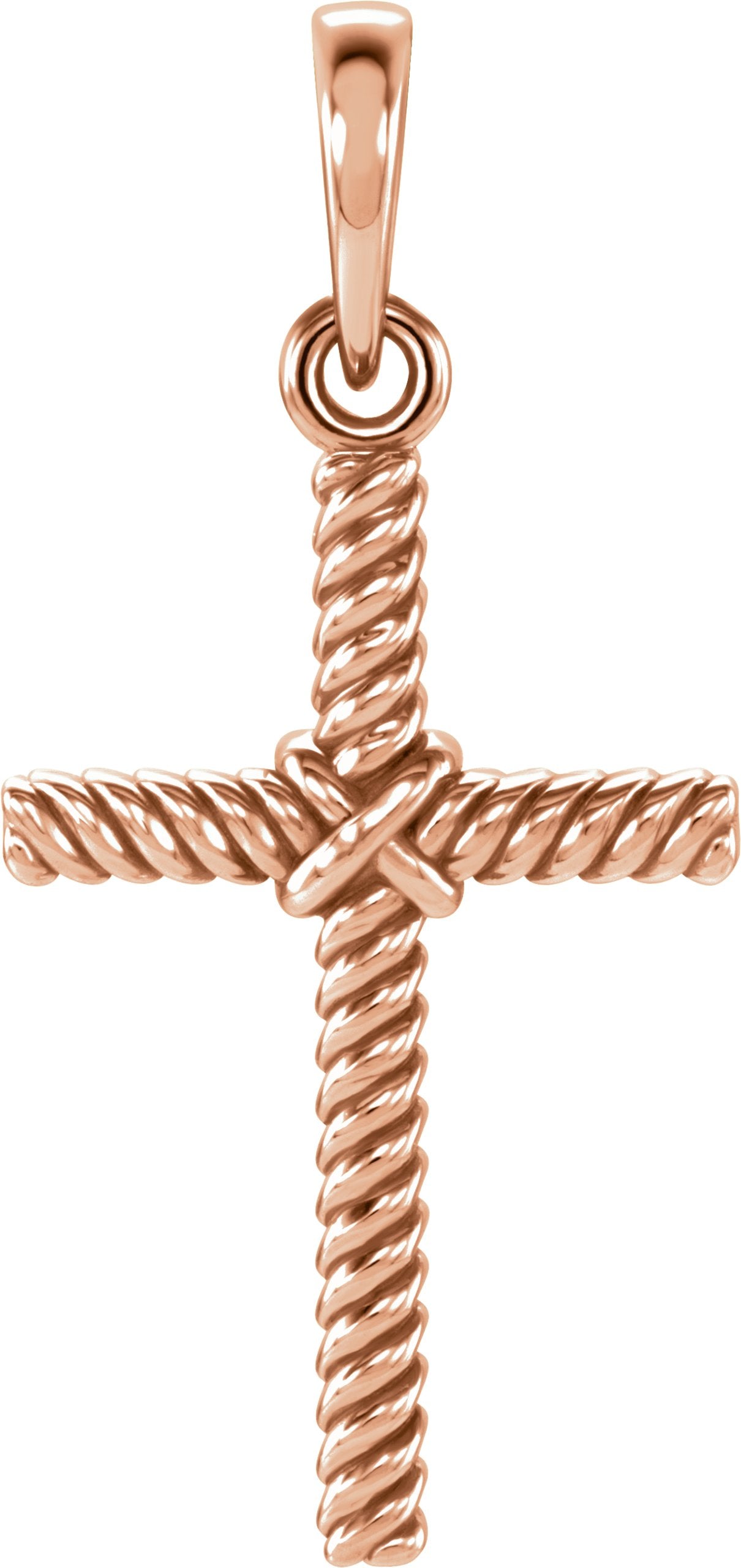 14K Rose Gold 17.5x11.3 mm Rope Cross Pendant