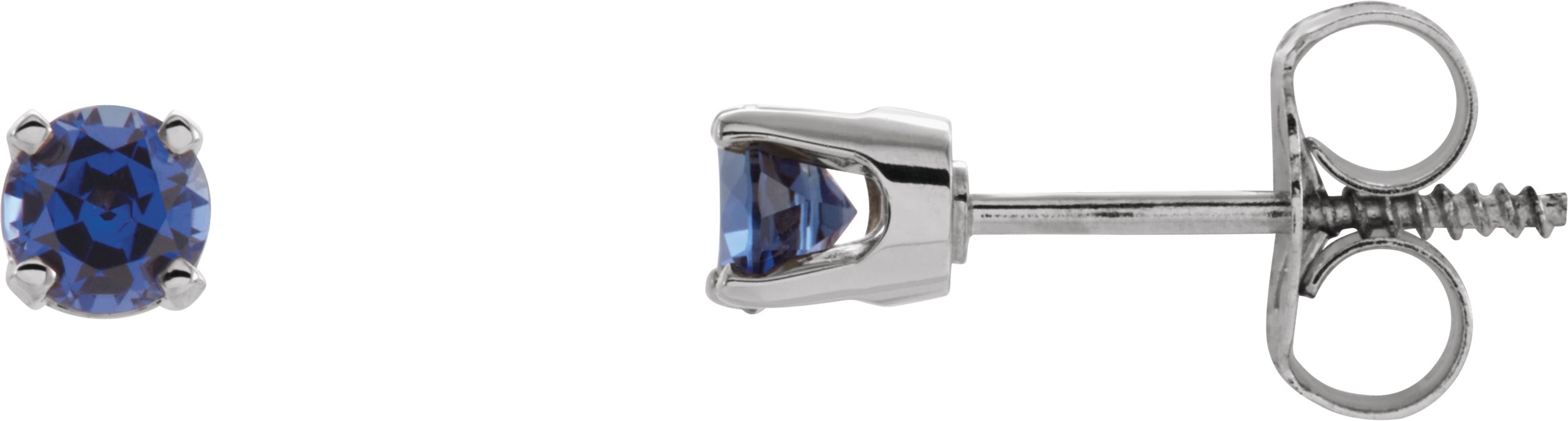 14K White Gold Imitation Blue Sapphire Youth Earrings