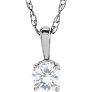 14K White 3 mm Natural Diamond Youth Solitaire 14" Necklace