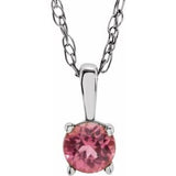 14K White 3 mm Imitation Pink Tourmaline Youth Solitaire 14" Necklace