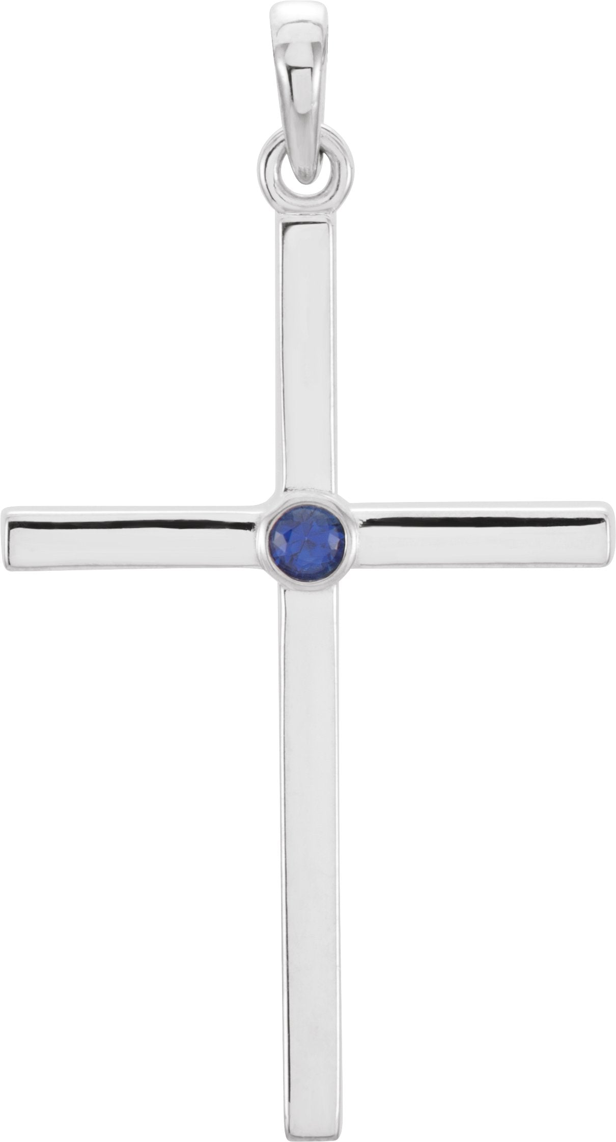 14K White Gold Natural Blue Sapphire Cross Pendant