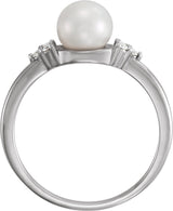 14K White Gold 6.5-7 mm Cultured Freshwater White Pearl & .09 CTW Natural Diamond Ring