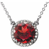 14K White 8 mm Natural Mozambique Garnet & .05 CTW Natural Diamond 16" Necklace