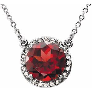 14K White 8 mm Natural Mozambique Garnet & .05 CTW Natural Diamond 16" Necklace