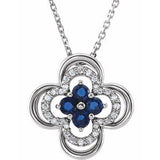 14K White Natural Blue Sapphire & 1/10 CTW Natural Diamond Clover 18" Necklace