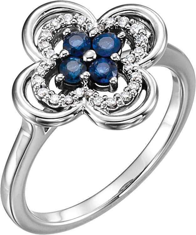 14K White Gold Natural Blue Sapphire & 1/10 CTW Natural Diamond Ring