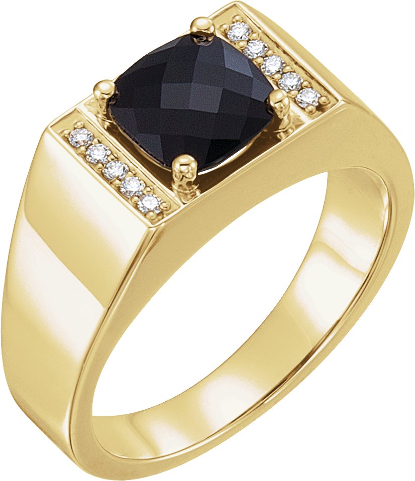 14K Yellow Gold Natural Black Onyx & 1/10 CTW Natural Diamond Ring