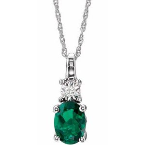 14K White Lab-Grown Emerald & .02 CT Natural Diamond 18" Necklace