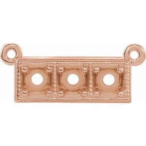 14K Rose 3 mm Round Three-Stone Granulated Bar Necklace Center