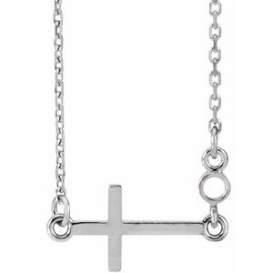 14K White 2 mm Round Sideways Cross 16-18" Necklace Mounting