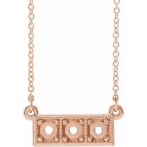 14K Rose 3 mm Round Three-Stone Granulated Bar Necklace Mounting
