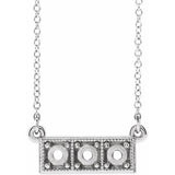 14K White 3 mm Round Three-Stone Granulated Bar Necklace Mounting