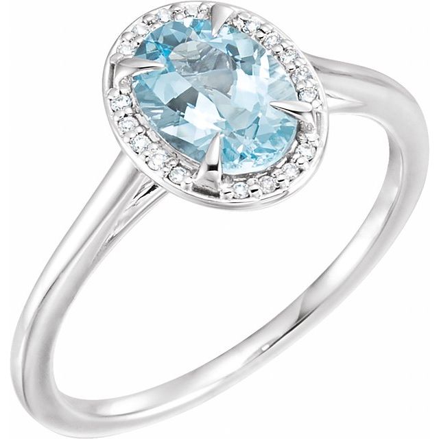 14K White 8x6 mm Natural Aquamarine & .04 CTW Natural Diamond Ring