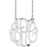 Rhodium-Plated Sterling Silver 25 mm 3-Initials Imitation Ruby Script Monogram 18" Necklace