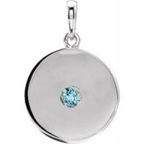 Sterling Silver Natural Blue Zircon Disc Pendant