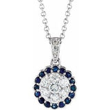 14K WhiteNatural Blue Sapphire & 1/3 CTWNatural Diamond 16-18" Necklace