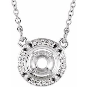 14K White 10 mm Round .07 CTW Natural Diamond Semi-Set 16" Necklace