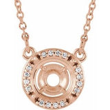 14K Rose 8 mm Round .05 CTW Natural Diamond Semi-Set 16" Necklace