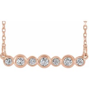 14K Rose 1/5 CTW Natural Diamond Bezel-Set Bar 16-18" Necklace