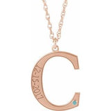 14K Rose Engravable Imitation Blue Zircon Initial C 18" Necklace