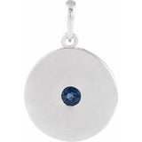 14K White Natural Blue Sapphire Disc Pendant