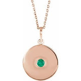 14K Rose Natural Emerald Disc 16-18" Necklace