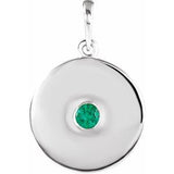 Sterling Silver Natural Emerald Disc Pendant