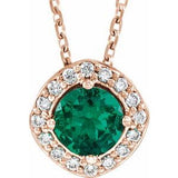 14K Rose Lab-Grown Emerald & .08 CTW Natural Diamond 18" Necklace