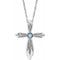 14K White Natural Aquamarine Cross 16-18