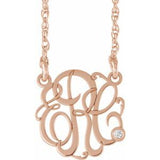 14K Rose Gold-Plated Sterling Silver 30 mm 3 Initials .02 CT Natural Diamond Script Monogram 18" Necklace