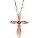 14K Rose Natural Amethyst Cross 16-18" Necklace