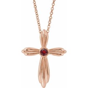 14K Rose Natural Mozambique Garnet Cross 16-18" Necklace
