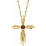 14K Yellow Natural Mozambique Garnet Cross 16-18" Necklace