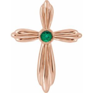14K Rose Lab-Grown Emerald Cross Pendant