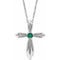 14K White Lab-Grown Emerald Cross 16-18