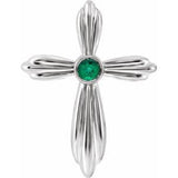 14K White Natural Emerald Cross Pendant