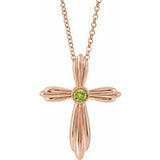 14K Rose Natural Peridot Cross 16-18" Necklace