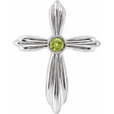 14K White Natural Peridot Cross Pendant